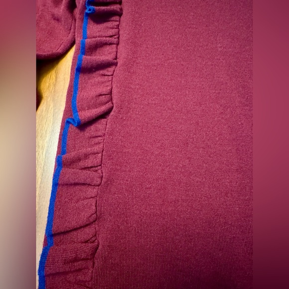 Victoria Beckham Burgundy Merino Wool Turtleneck, Blue Ruffle Detail size s - Picture 2 of 7